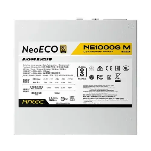 Antec NE1000G M White 1000W ATX 3.0 & PCIE 5.0 80+ Gold Full Modular Power Supply