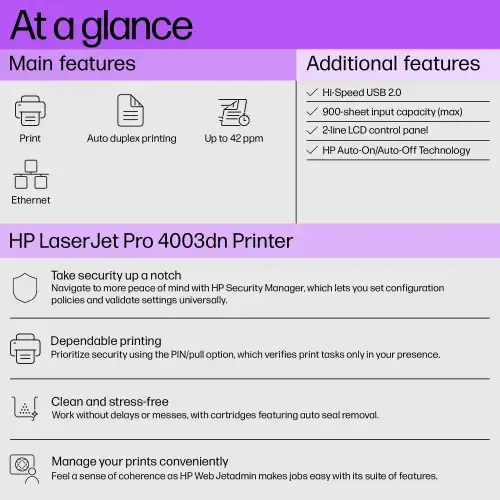 HP LaserJet Pro 4003dn Single Function Mono Laser Printer